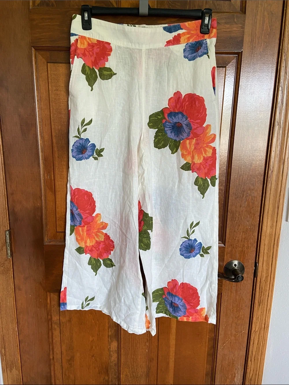 Joie 100% Linen Wide Leg Crop Floral Botanical Hi Rise Pants Size Large